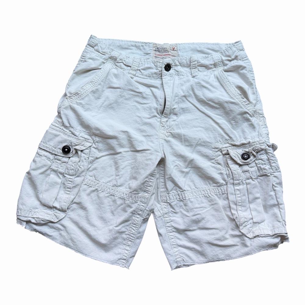 Vintage Y2K American Eagle Cargo Shorts Men 32 White Rip Stop Longboard Retro